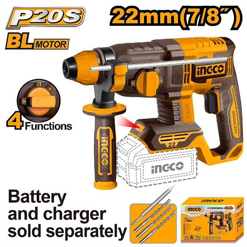 Ingco 20V Cordless BL SDS-Plus Rotary Hammer 2.0J (Bare Tool) | CRHLI21228