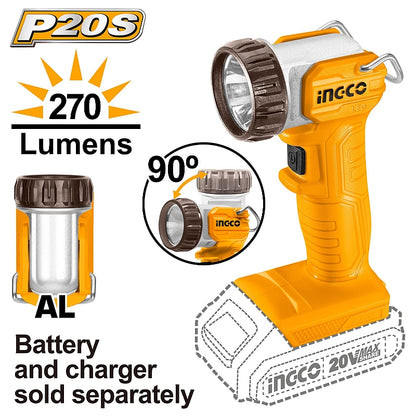 Ingco 20V Cordless Work Lamp 270lm (Solo Unit) | CWLI2038