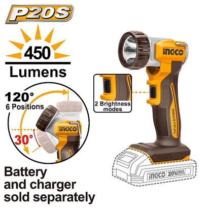Ingco 20V Cordless Work Lamp 450lm (Solo Unit) | CWLI2058