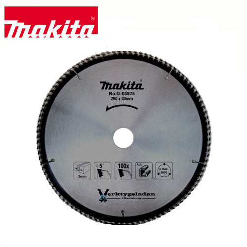 Makita D-03975 HM Circular Saw Blade 260x30mmx100T Aluminium