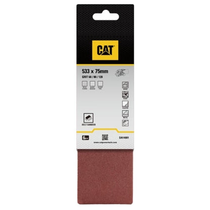 CAT 6 Piece Assorted Sanding Belts, 75 x 533mm (Grit 60,80,120) | DA14001