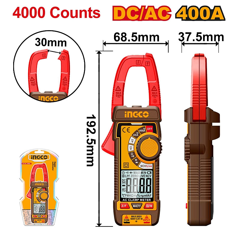 Ingco Clamp Meter 400A DC/AC | DCM62002