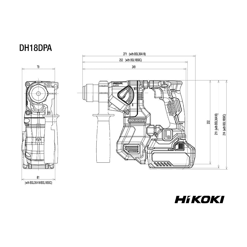 HiKOKI 18V Cordless BL SDS-Plus Rotary Hammer Drill 1.3J (Bare Tool) | DH18DPAW2Z