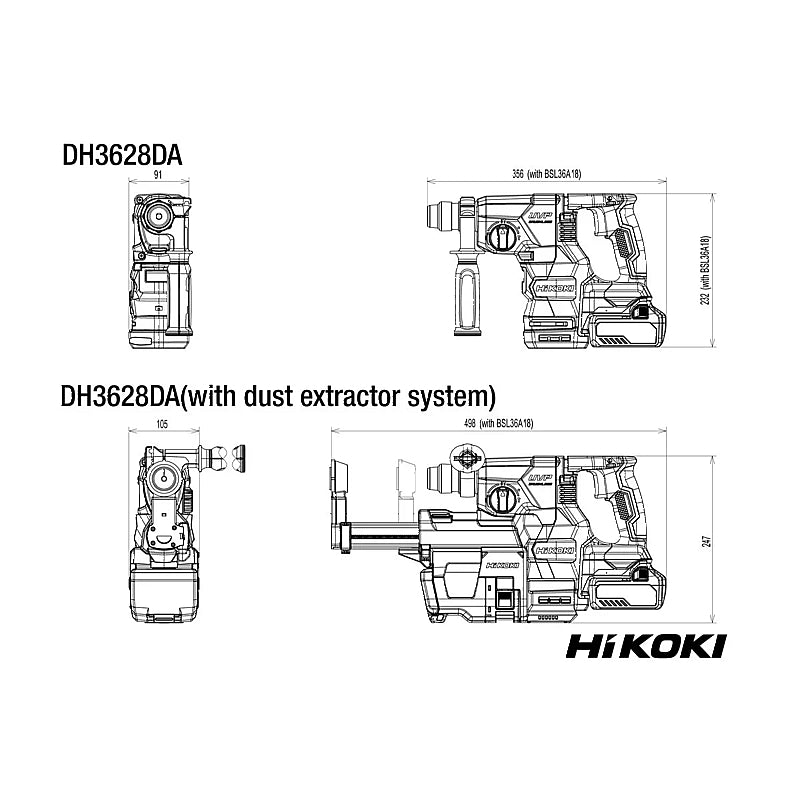 HiKOKI MULTI VOLT (36V) Cordless BL SDS-Plus Rotary Hammer Drill 3.2J (Bare Tool) | DH3628DAW2Z