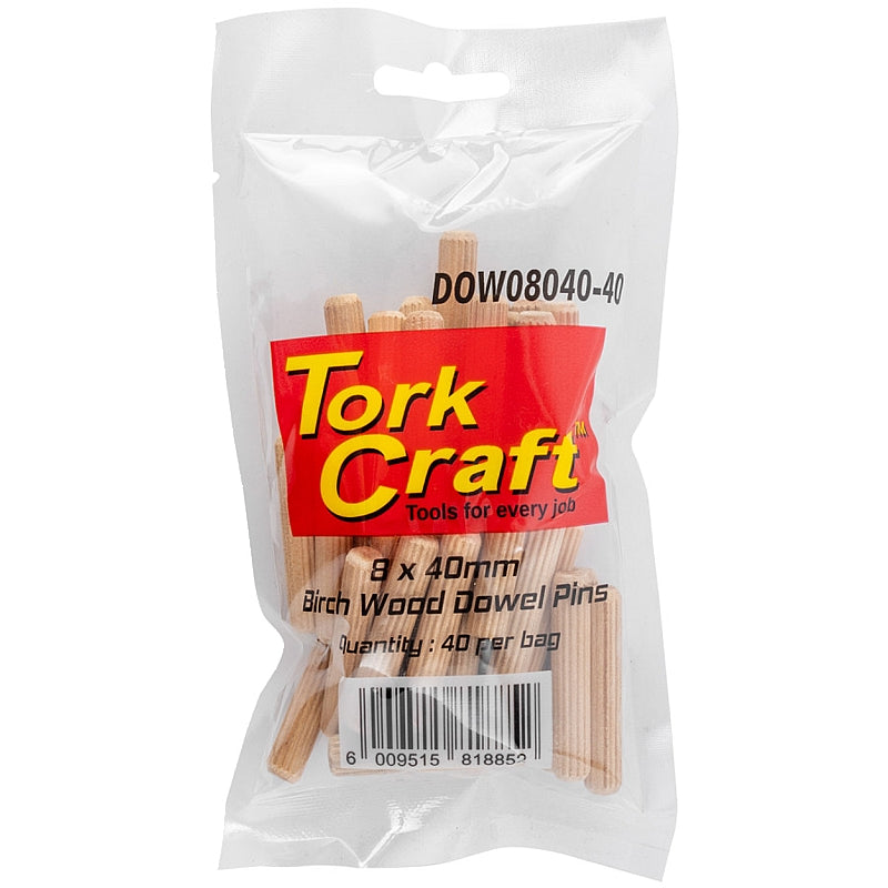 Tork Craft 40Pc Birch Wood Dowel Pins 8 x 40mm | DOW08040-40