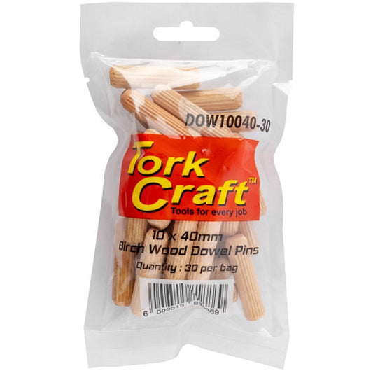 Tork Craft 30Pc Birch Wood Dowel Pins 10 x 40mm | DOW10040-30