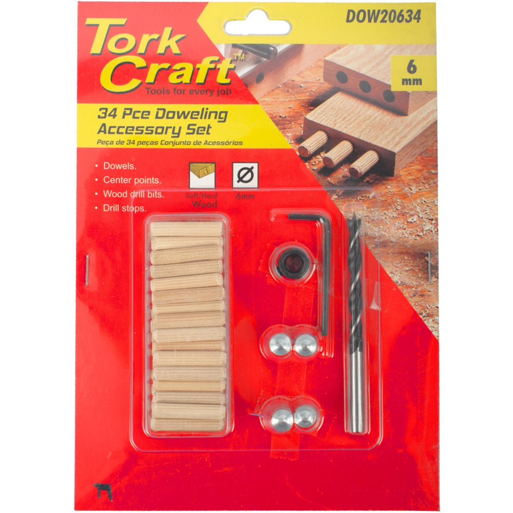 Tork Craft 34 Piece Dowel Accessory Kit 6mm (Birch Wood) | DOW20634