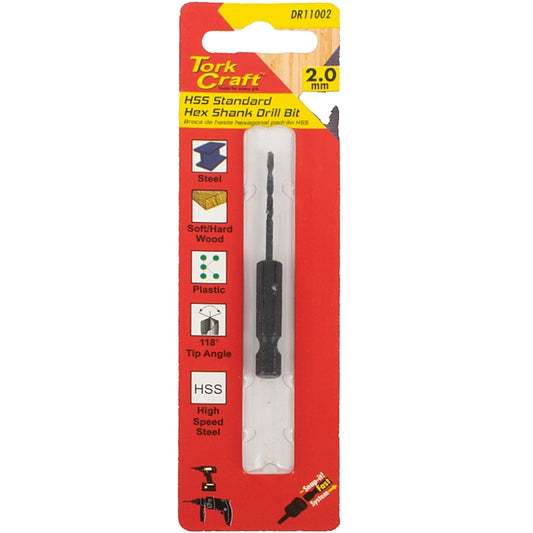 Tork Craft HSS Standard Drill Bit, 2.0mm (Hex Shank) | DR11002
