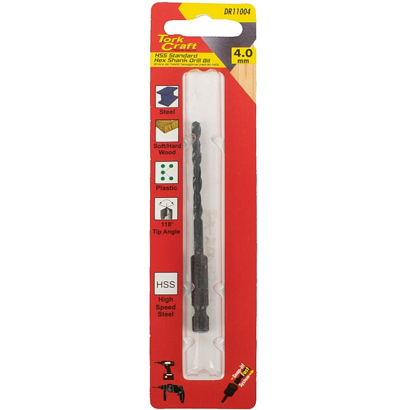 Tork Craft HSS Standard Drill Bit, 4.0mm (Hex Shank) | DR11004