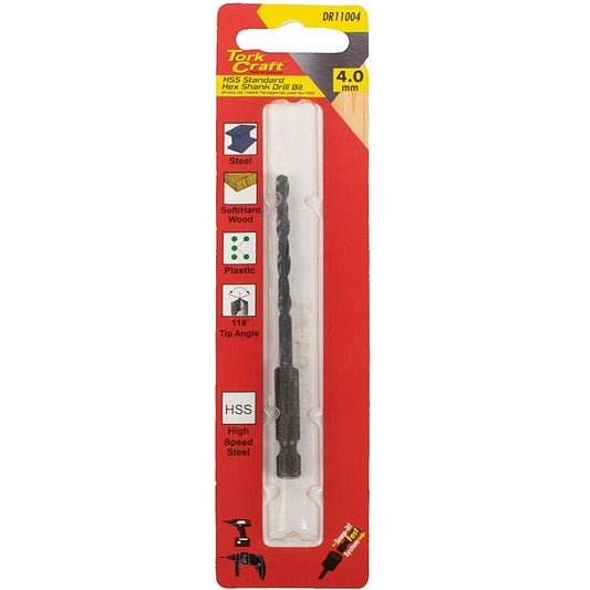 Tork Craft HSS Standard Drill Bit, 4.0mm (Hex Shank) | DR11004