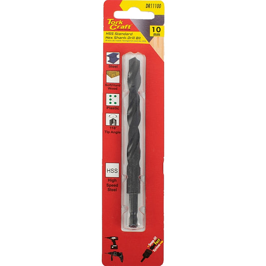 Tork Craft HSS Standard Drill Bit, 10.0mm (Hex Shank) | DR11100
