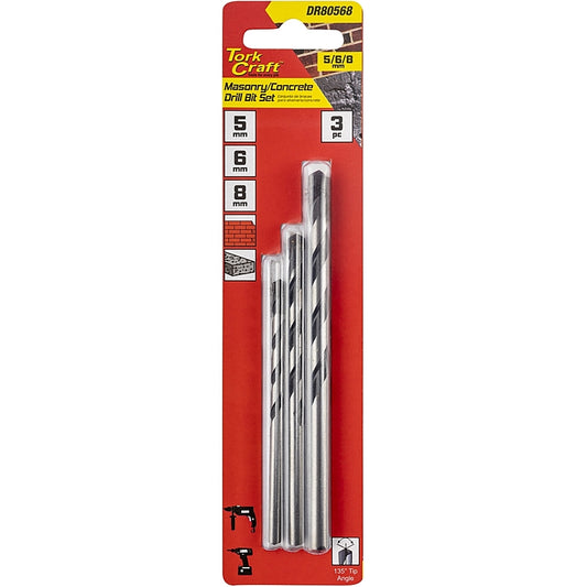 Tork Craft 3Pc Masonry/Concrete Drill Bit Set, 5.0/6.0/8.0mm | DR80568