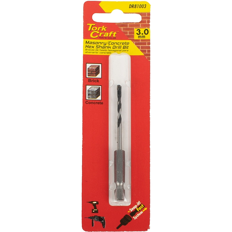 Tork Craft Masonry/Concrete Drill Bit, 3.0mm (Hex Shank) | DR81003