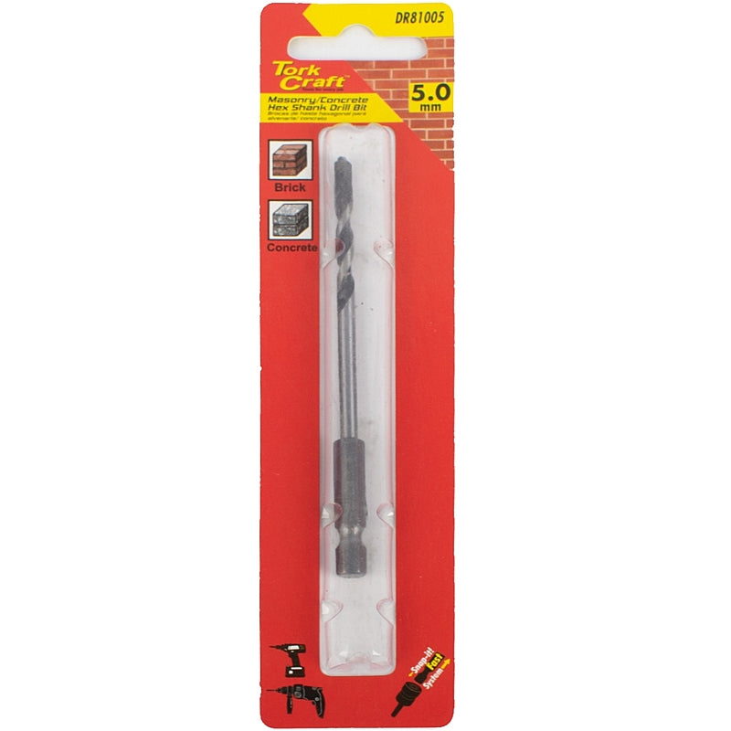 Tork Craft Masonry/Concrete Drill Bit, 5.0mm (Hex Shank) | DR81005