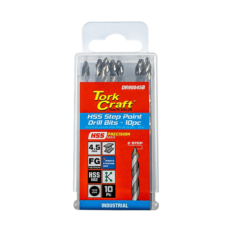 Tork Craft 10/PK HSS Precision-Max Step Point Drill Bit, 4.5mm | DR90045B