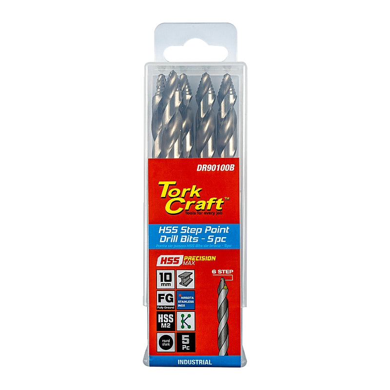 Tork Craft 5/Pk HSS Precision-Max Step Point Drill Bit, 10.0mm | DR90100B