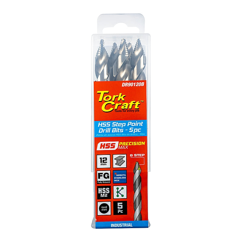 Tork Craft 5/Pk HSS Precision-Max Step Point Drill Bit, 12.0mm | DR90120B