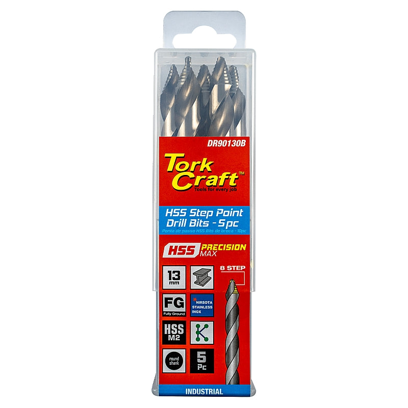 Tork Craft 5/Pk HSS Precision-Max Step Point Drill Bit, 13.0mm | DR90130B