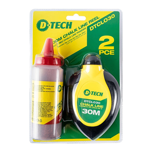 D-Tech Heavy Duty Chalk Line Reel, Red Powder, 30M | DTCL030