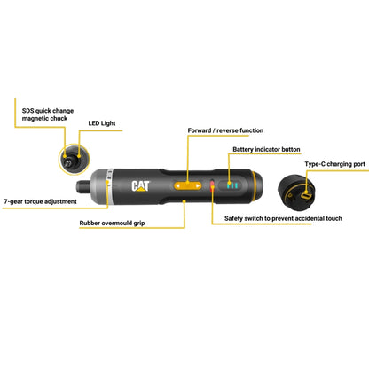 CAT 4V Screwdriver 5Nm with 30-Piece Accessories, USB-C Charging  | DX1110S