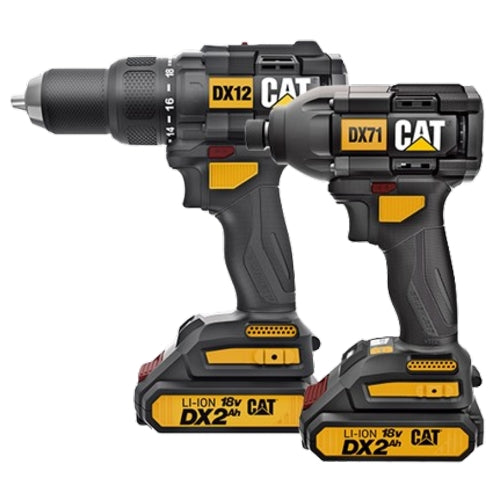 CAT 18V Cordl. 2-in-1 Combo Kit, Hammer Drill & Impact Driver, 2 x