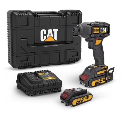 CAT 18V Cordless Brushless 1/4" Impact Driver Kit, 215Nm, 2 x 2.0Ah Batt. Pk. | DX71