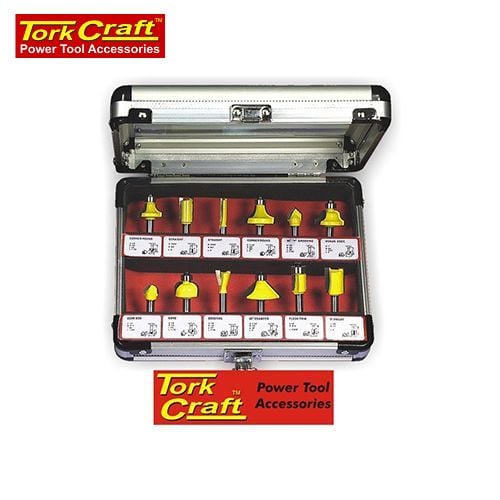 Router Bit Set 12Pc Aluminium/Glass Case 1/4 Shank