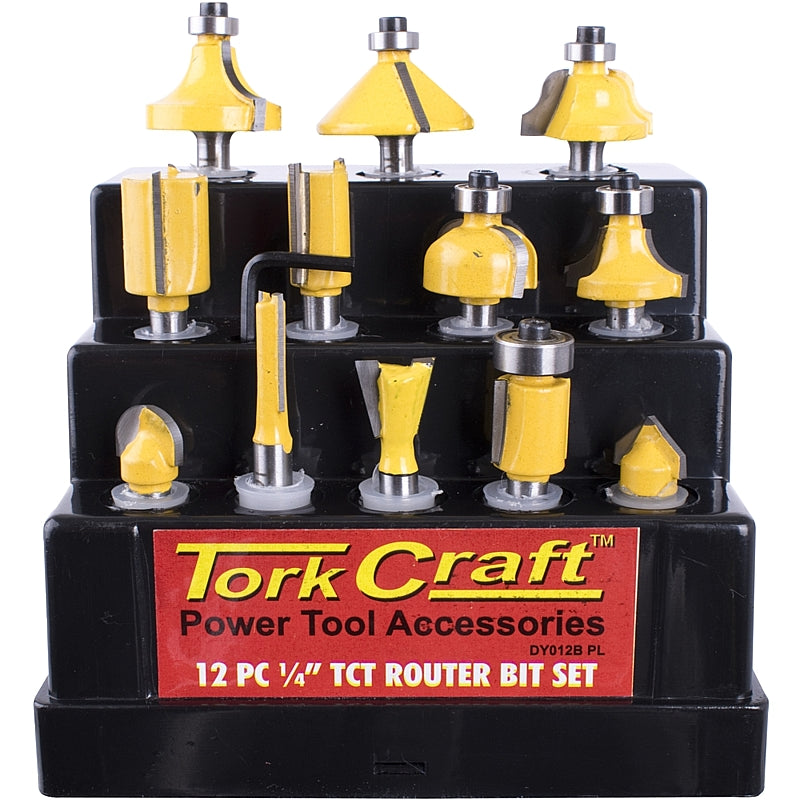 Tork Craft 12 Piece Router Bit Set, 1/4" Shank | DY012B PL