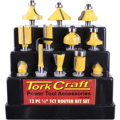 Tork Craft 12 Piece Router Bit Set, 1/4" Shank | DY012B PL