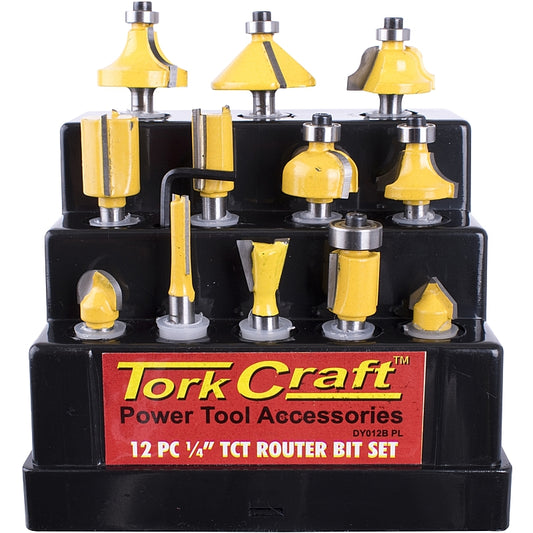 Tork Craft 12 Piece Router Bit Set, 1/4" Shank | DY012B PL