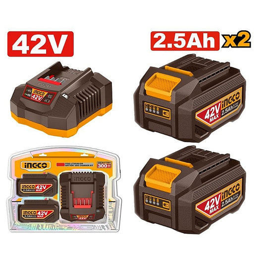 Ingco 42V MAX 2 x 2.5Ah Li-Ion Battery Packs & Charger Kit | FBCPM25221