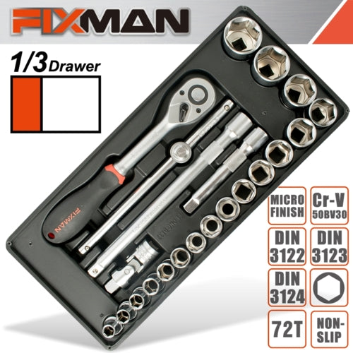 Fixman 22Pc 1/2" Drive Socket & Accessory Set, Tool Insert Module | FIX F1BT37