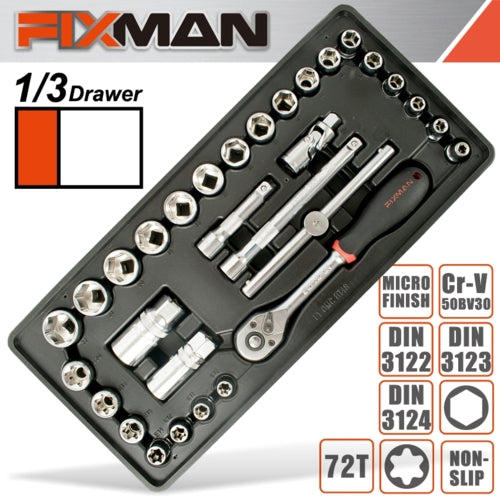 Fixman 31Pc 3/8" Drive Socket & Accessory Set, Tool Insert Module | FIX F1BT48