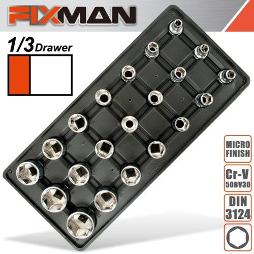 Fixman 21Pc 1/2" Drive Socket Set, Tool Insert Module | FIX F1BT60