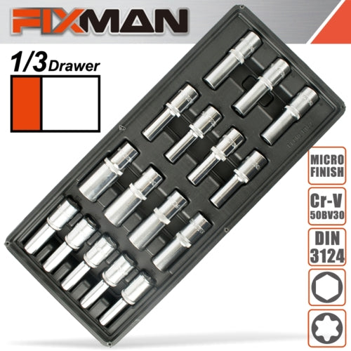 Fixman 16Pc 1/2" Drive Socket Set, Tool Insert Module | FIX F1BT62