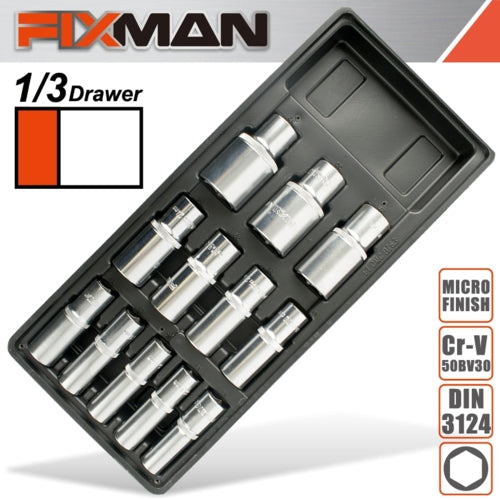 Fixman 12Pc 1/2" Drive Deep Socket Set, Tool Insert Module | FIX F1BT63