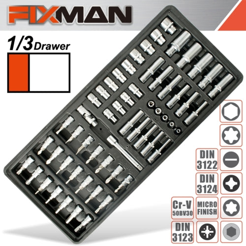 Fixman 57Pc 1/4" Drive Socket & Accessory Set, Tool Insert Module | FIX F1BT64