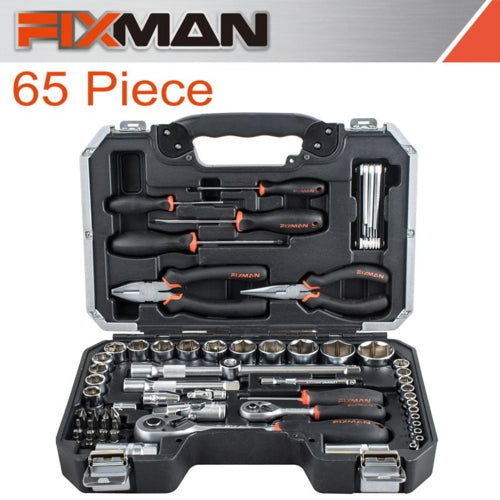 Fixman 65Pc 1/4" & 1/2" Drive Socket & General Tool Kit | FIX F1BT65