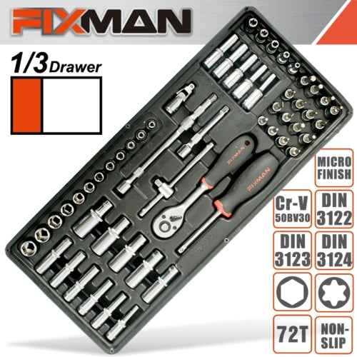 Fixman 56Pc 1/4" Drive Socket & Accessory Set, Tool Insert Module | FIX F1BT70