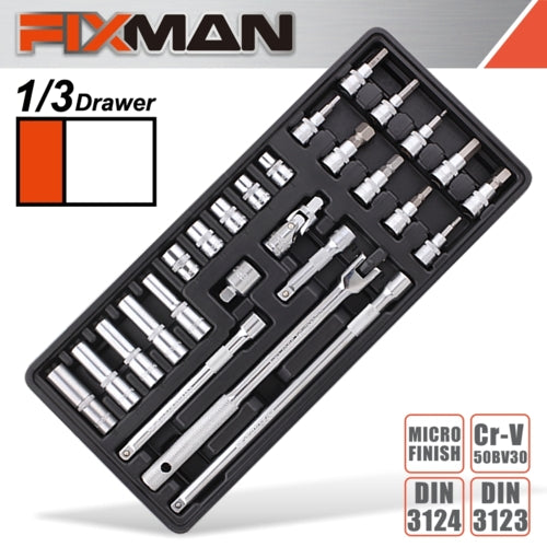 Fixman 26Pc 3/8" Drive Socket & Accessory Set, Tool Insert Module | FIX F1BT71