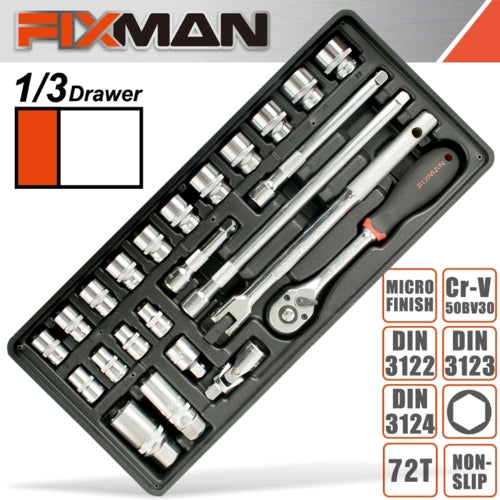 Fixman 24Pc 3/8" Drive Socket & Accessory Set, Tool Insert Module | FIX F1BT72