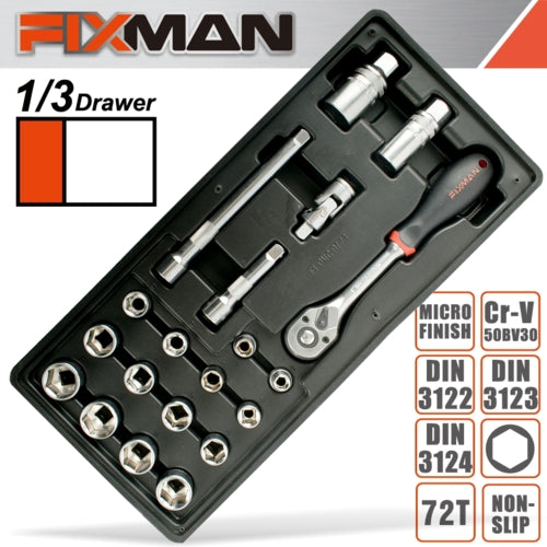 Fixman 20Pc 3/8" Drive Socket & Accessory Set, Tool Insert Module | FIX F1BT73