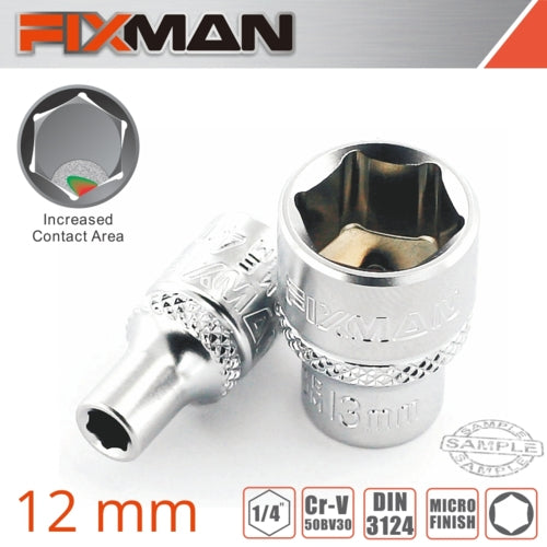 Fixman 1/4" Drive HEX Socket, 12mm | FIX H0111M