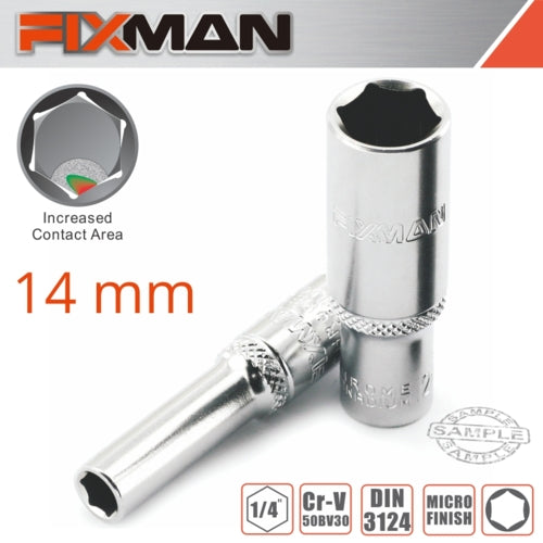 Fixman 1/4" Drive HEX Deep Socket, 14mm | FIX H0411M