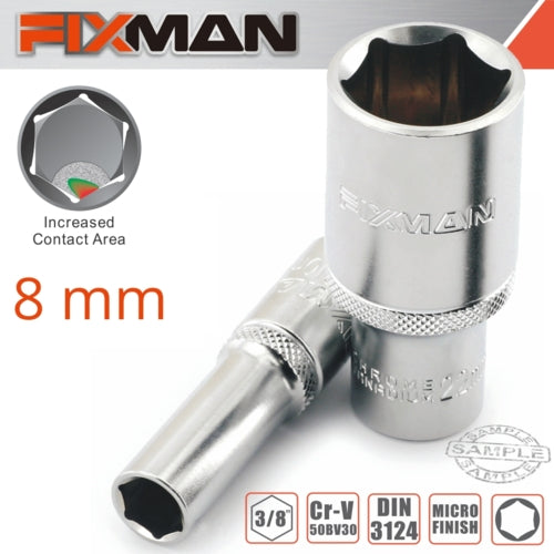 Fixman 3/8" Drive HEX Deep Socket, 8mm | FIX H0501M