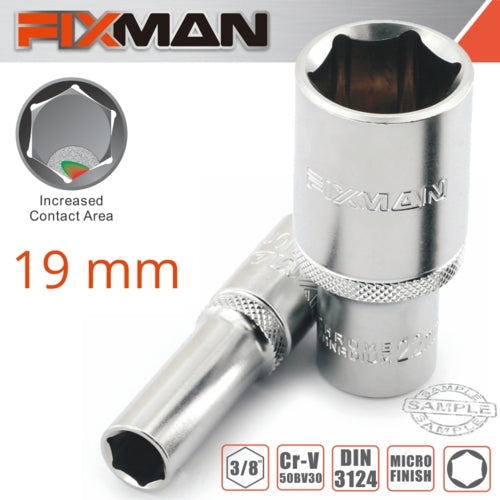 Fixman 3/8" Drive HEX Deep Socket, 19mm | FIX H0512M