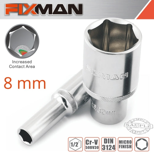 Fixman 1/2" Drive HEX Deep Socket, 8mm | FIX H0601M