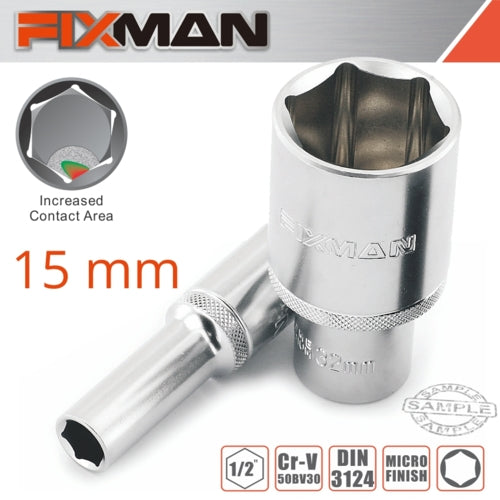 Fixman 1/2" Drive HEX Deep Socket, 15mm | FIX H0608M
