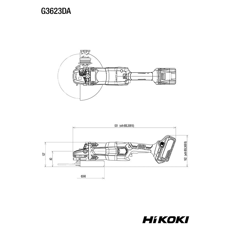 Hikoki MULTI VOLT (36V) Cordless BL Angle Grinder 230mm (Bare Tool) | G3623DAW4Z