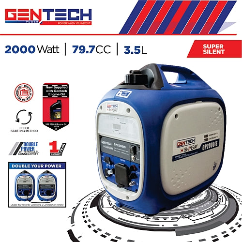 Gentech Power GP2000iS 2000 Watt Digital Pure Sine Wave Petrol Inverter Generator | GEN1310
